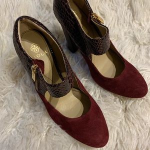 Isola Tace burgundy suede & snake zipper pump